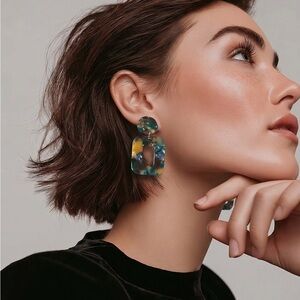 Blue Green Marble Resin Drop Earrings! So versitile and light!